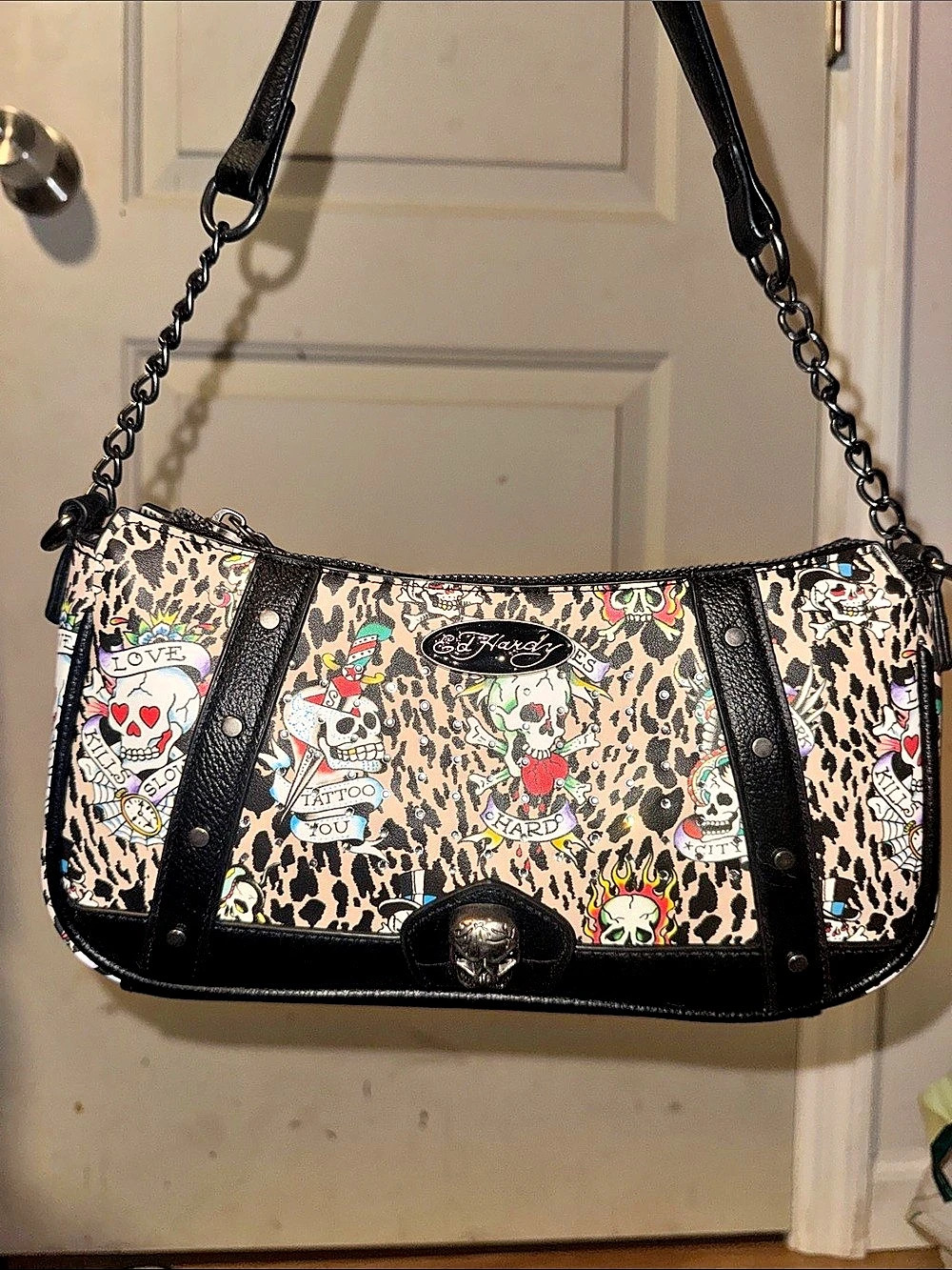 Ed Hardy Animal Print Shoulder Bag Brown & Black
